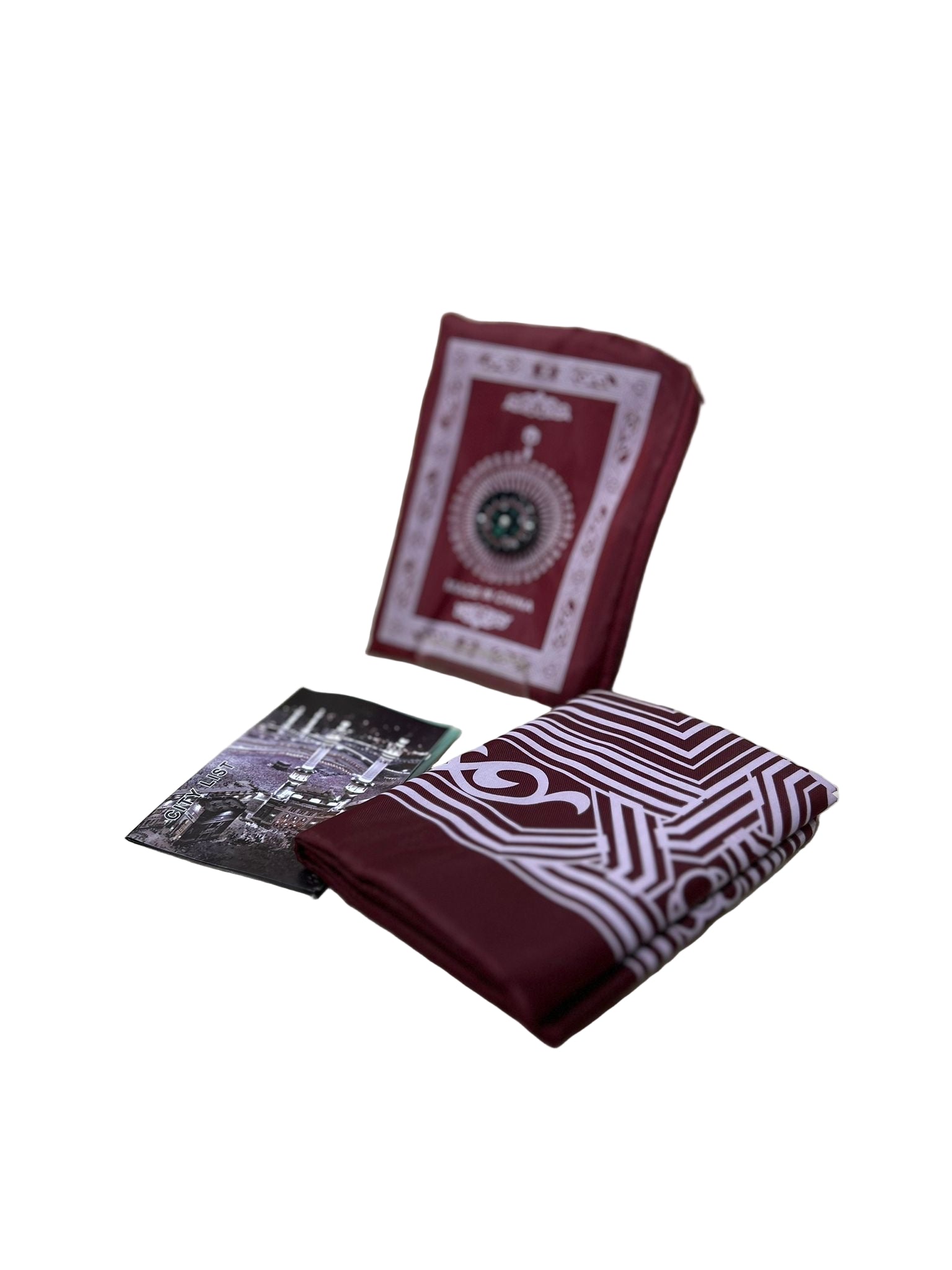 Tapis de prière de poche avec boussole - Rouge bordeaux