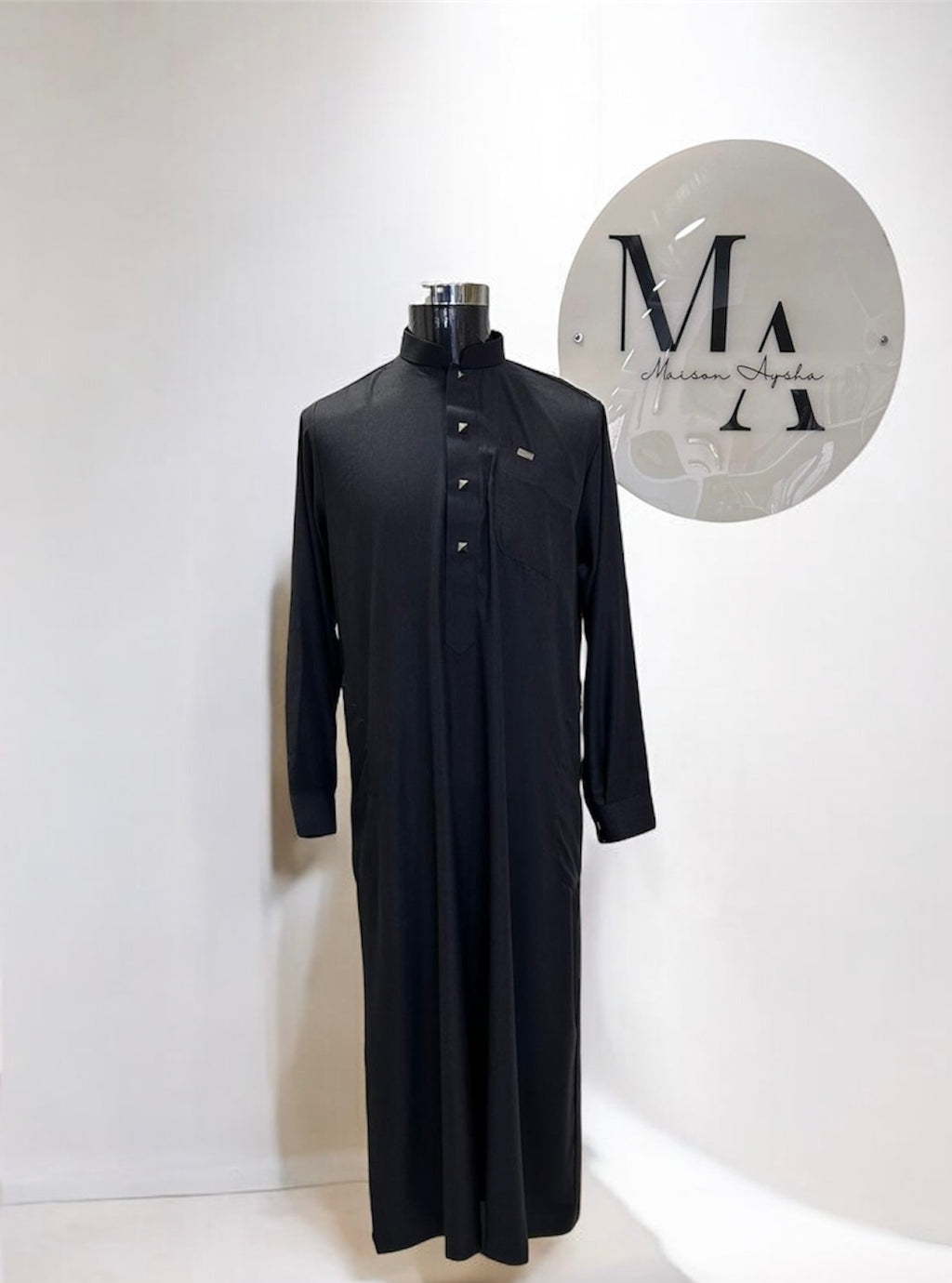 Qamis saoudien premium détail argenté - Bleu marine