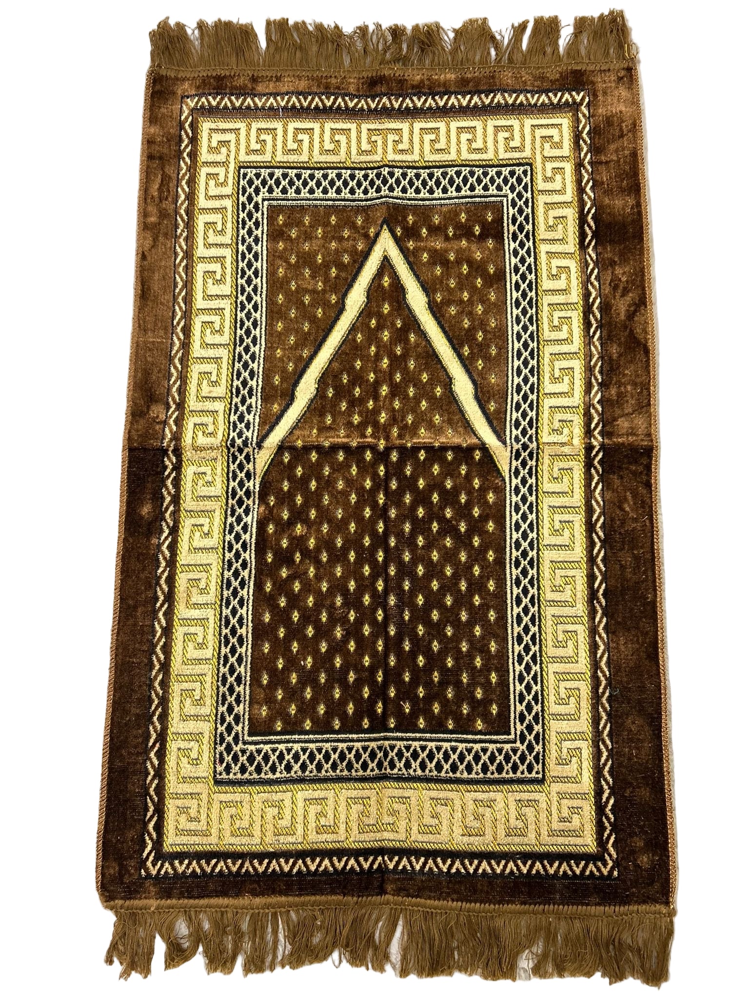 TAPIS DE PRIÈRE BICOLORE AVEC MIHRAB ET MOTIFS - Marron