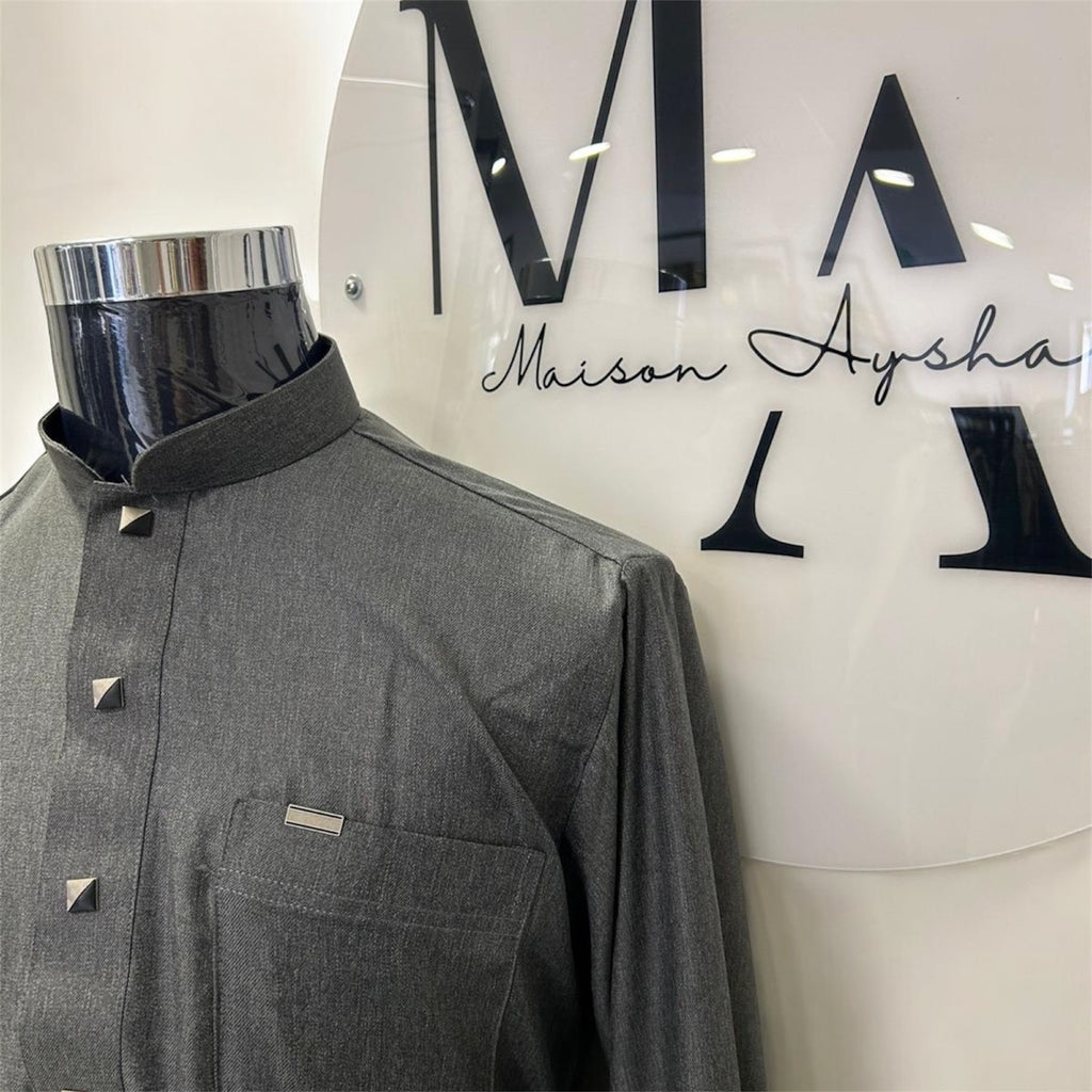 Qamis saoudien premium détail argenté - Gris