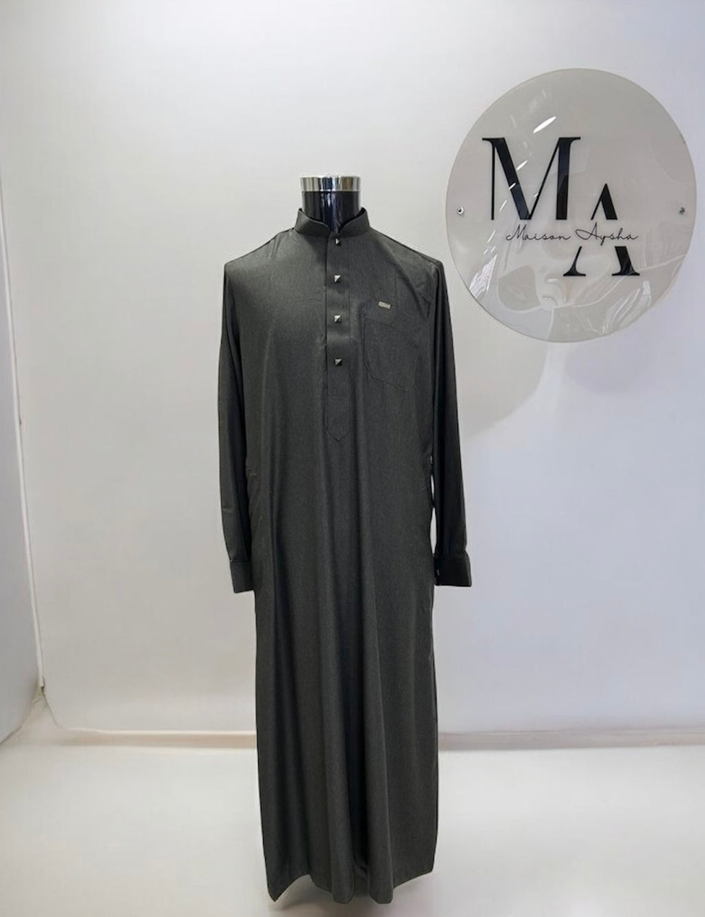 Qamis saoudien premium détail argenté - Gris