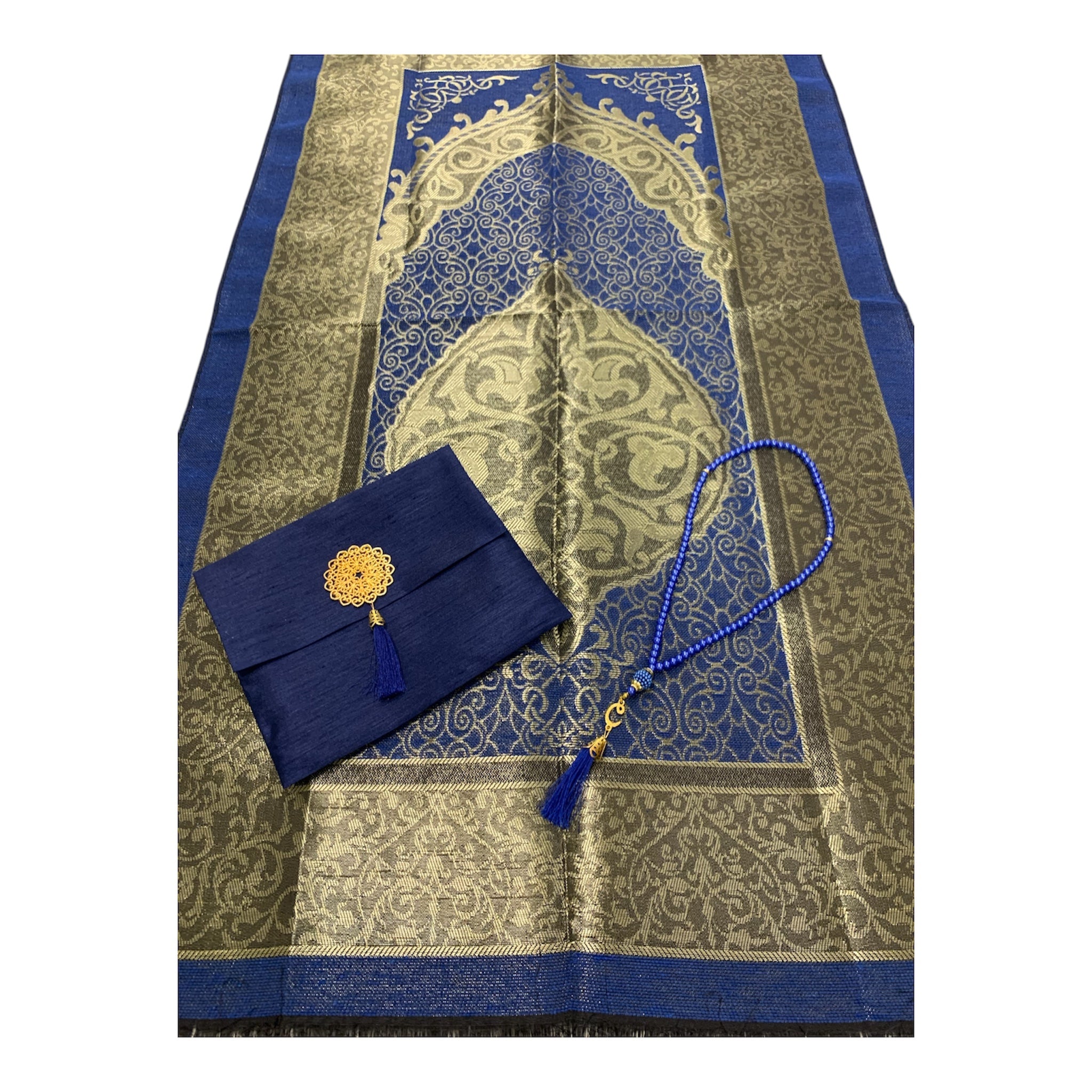 Pochette Tapis de Prière + Tasbih assortit + Pochette - Bleu Marine