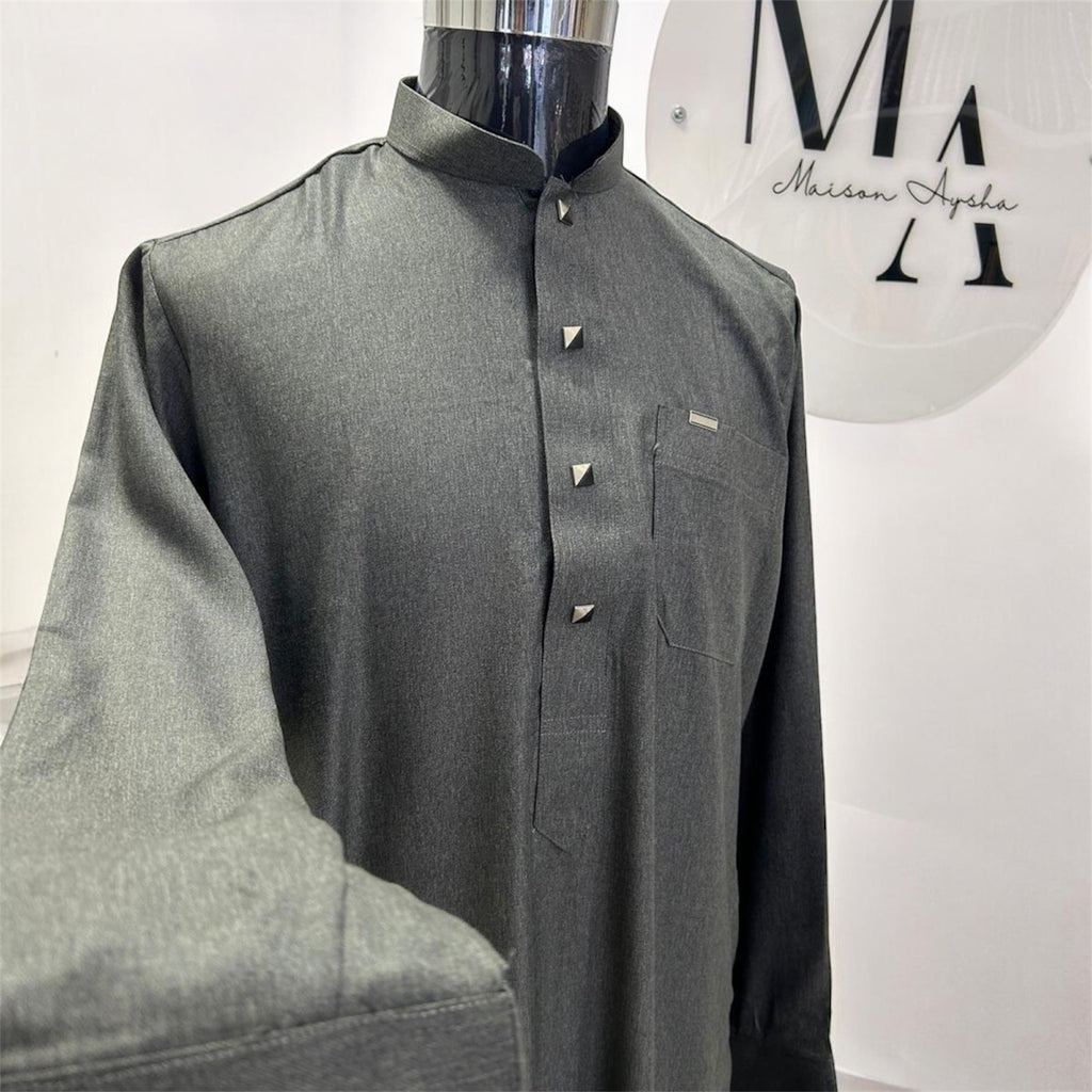 Qamis saoudien premium détail argenté - Gris