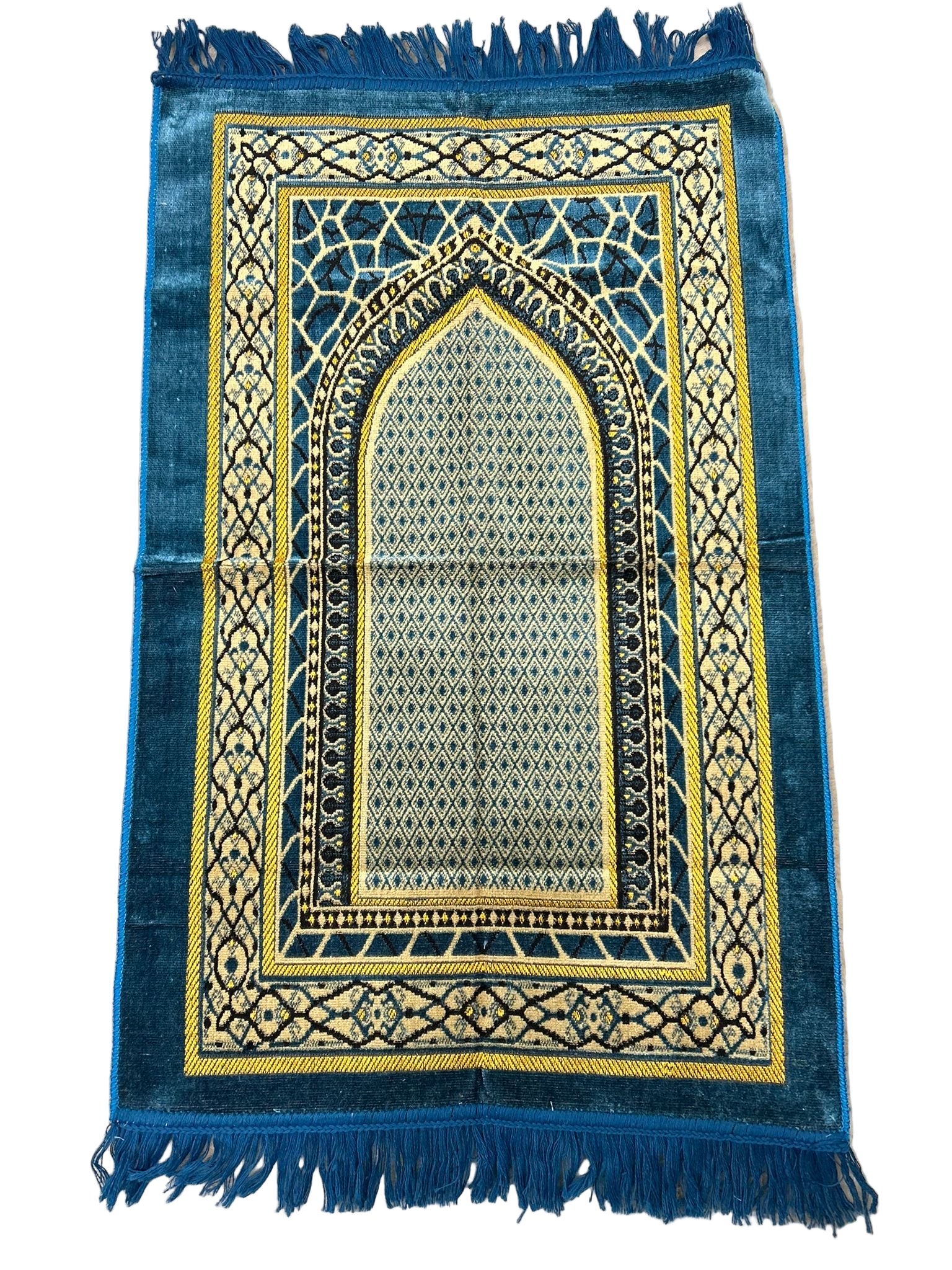 TAPIS DE PRIÈRE BICOLORE AVEC MIHRAB ET MOTIFS - Bleu